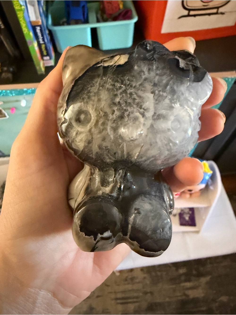 Hello Kitty carved gemstone figure